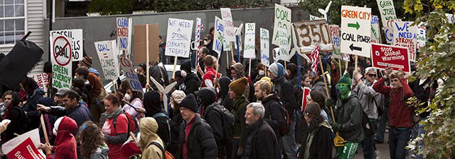 Activists protest outside Fisk Generating Station on October 24, 2009.